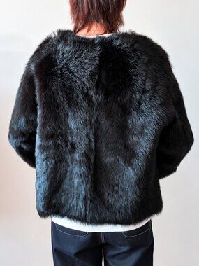 Glossy Black Straight-Hair Toscana Genuine Shearling – Size S